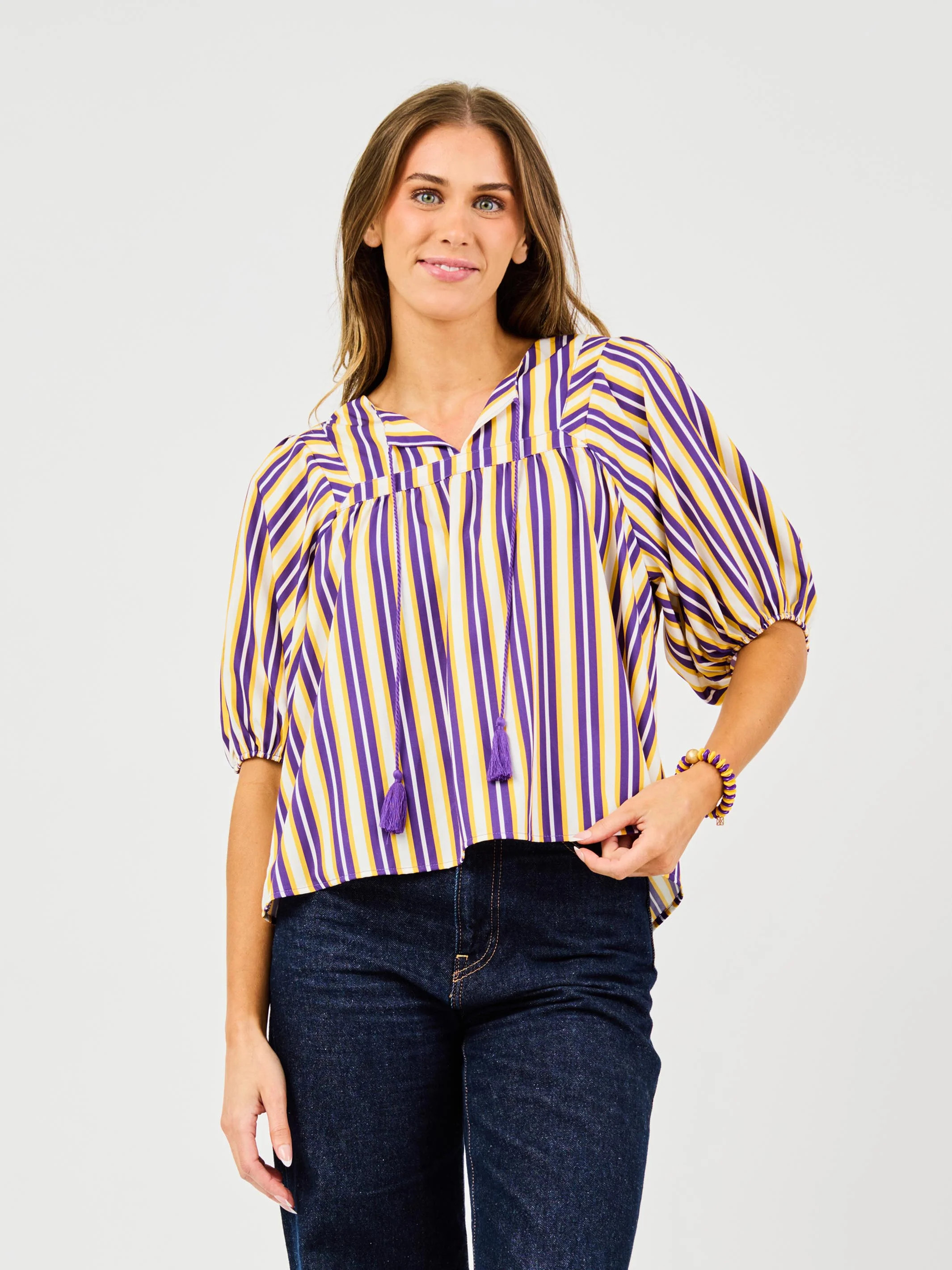 Penny Top | Pin Stripe Purple + Gold | Mary Square