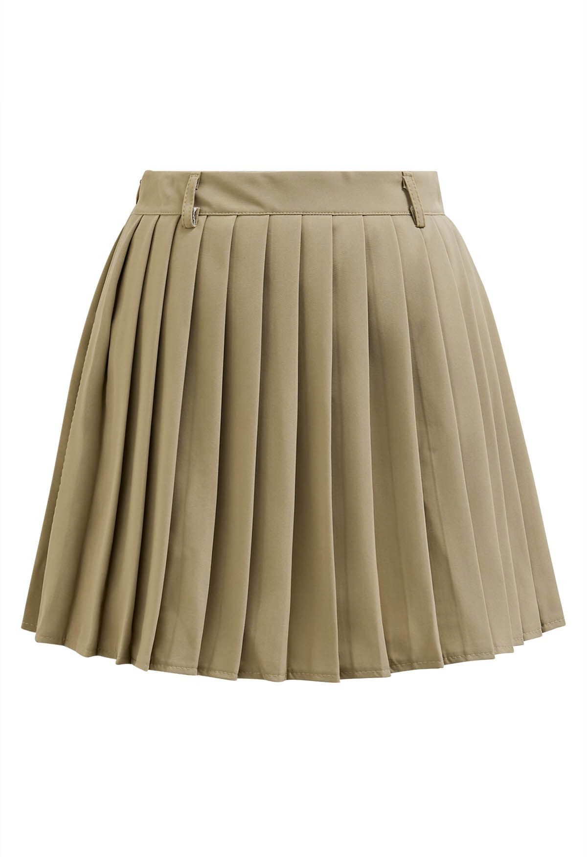 Classic Pleated Mini Skirt in Light Tan | Chicwish