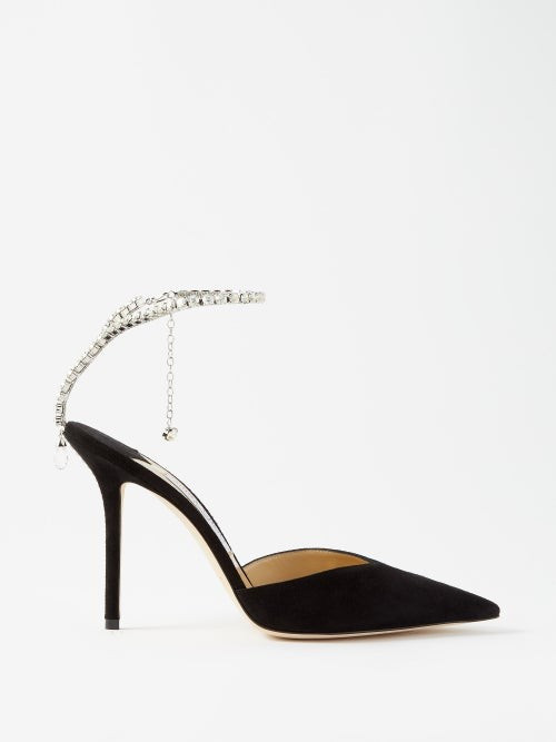 Jimmy Choo - Saeda 100 Crystal-strap Suede Pumps - Womens - Black Multi | Matches (US)