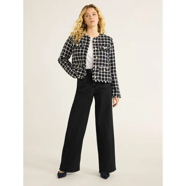 Free Assembly Women's and Women's Plus Patch Pocket Wide Leg Jeans, 32” Inseam, Sizes 0-28W | Walmart (US)