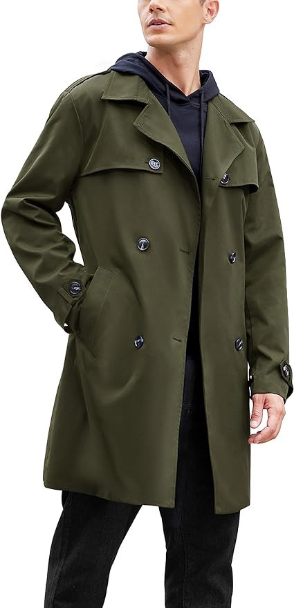 COOFANDY Men's Trench Coat Slim Fit Notch Lapel Double Breasted Belted Lightweight Windbreaker Ca... | Amazon (US)