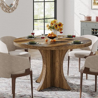 Tribesigns Round Dining Table for 4-6, 47.24-Inch Farmhouse Kitchen Table with Pedestal Base, for Dining Room,Living Room, Small Space | Target