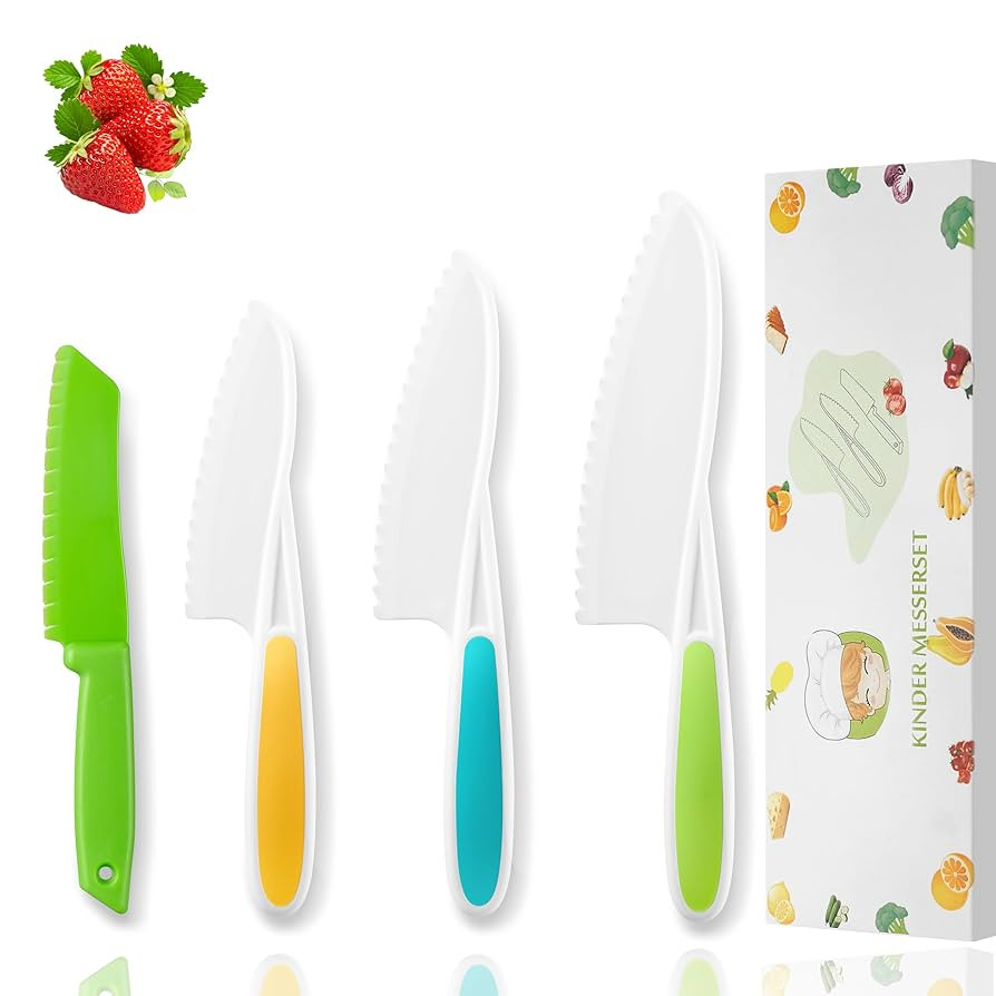 WALAWALA 4PCS Kids Knife Set for Real Cooking BPA Free with Plastic Toddler Play Kitchen Knives w... | Amazon (US)