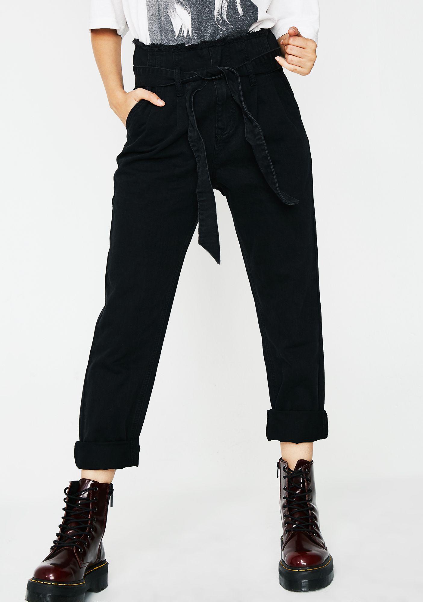 High Waisted Tie Black Pants | Dolls Kill