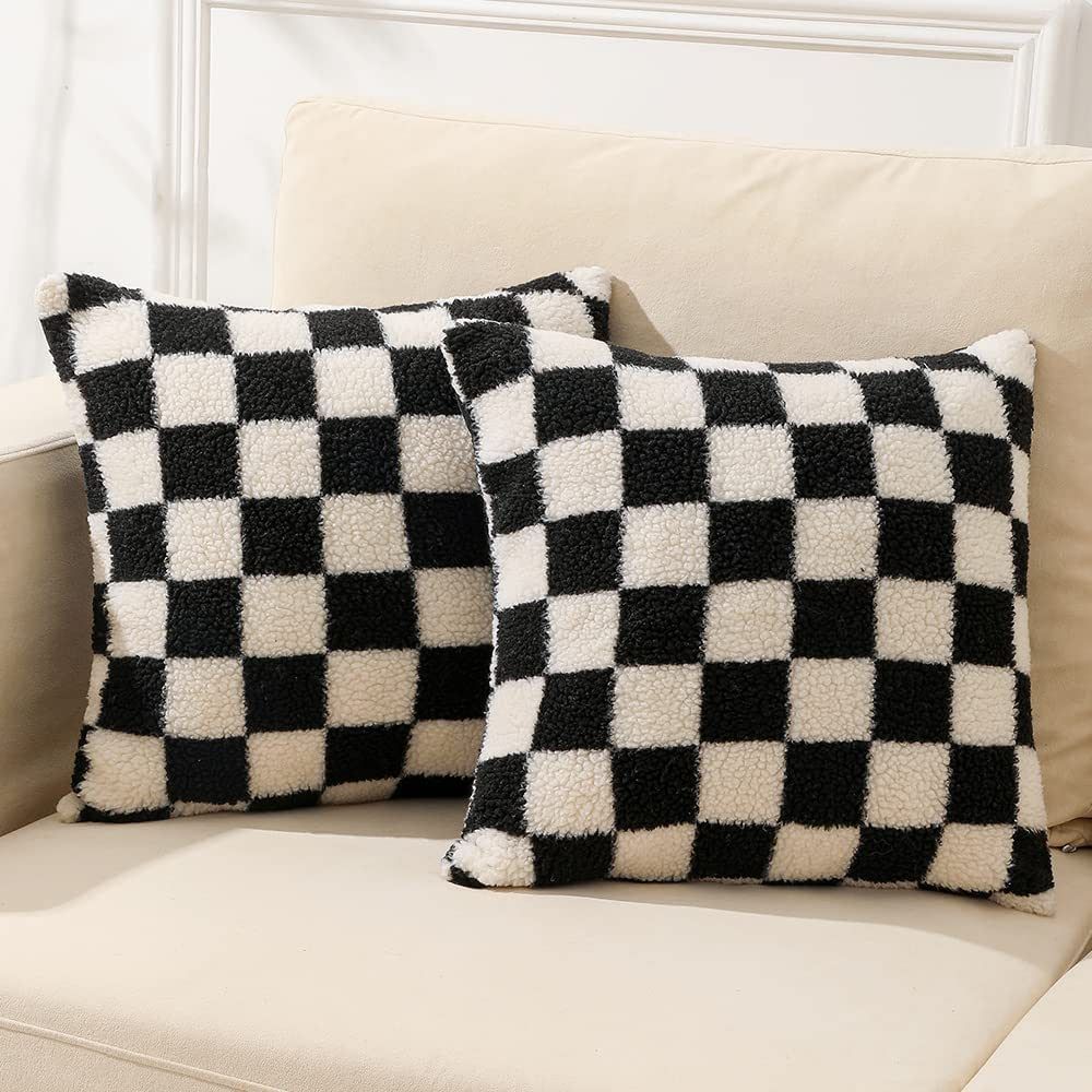 WEMEON Decorative Throw Pillow Covers 18x18 Set of 2Luxury Style Checkerboard Pattern Cushion Cas... | Amazon (US)