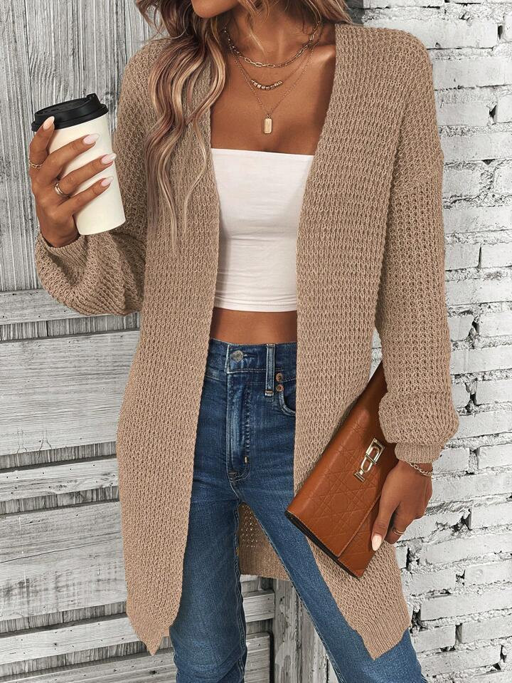 SHEIN LUNE Drop Shoulder Open Front Cardigan | SHEIN