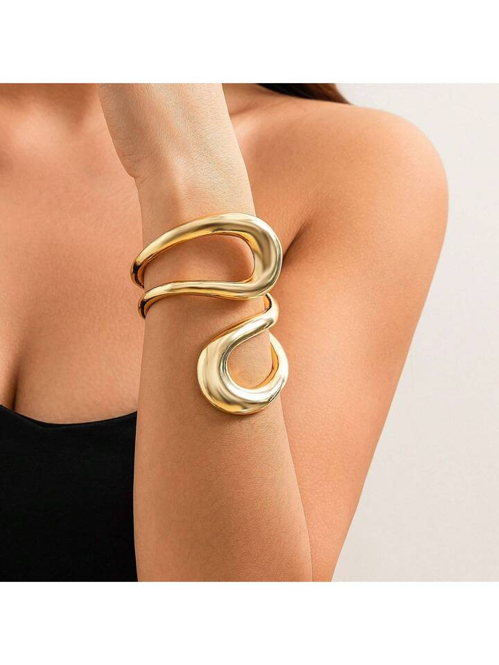 1pc Exaggerated Metallic Circular Bangle With Hollow Out Irregular Shapes, Simple & Stylish, Perf... | SHEIN