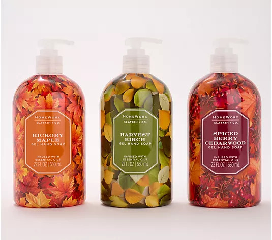 HomeWorx by Slatkin + Co. S/3 22-oz. Gel Hand Soaps Autumn Woodland | QVC