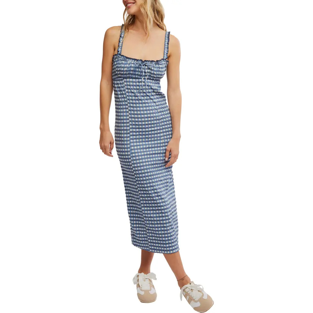 Free People Lucinda Gingham Check Stretch Cotton Dress in Indigo Combo at Nordstrom, Size Small | Nordstrom