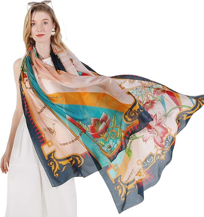DANA XU 100% Pure Mulberry Satin Silk Summer Shawl Large Size Women Floral Scarf Oversize Soft Wr... | Amazon (US)