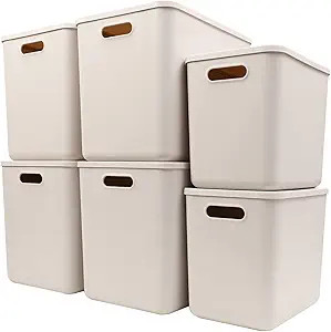 Plastic Storage Baskets With Lid Organizing Container Lidded Knit Storage Organizer Bins for Shel... | Amazon (US)