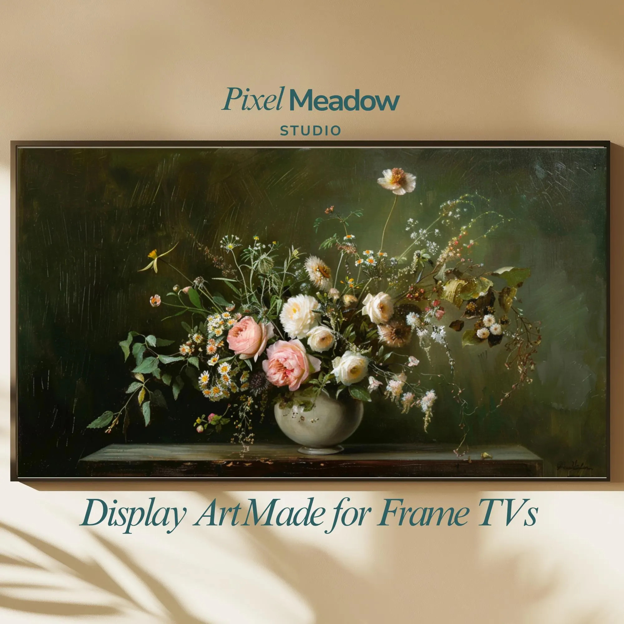 Moody Floral Frame TV Art | Dark Green Botanical Painting | Vintage Still Life Samsung Frame TV Art | Romantic Home Decor Download | Etsy (Global)