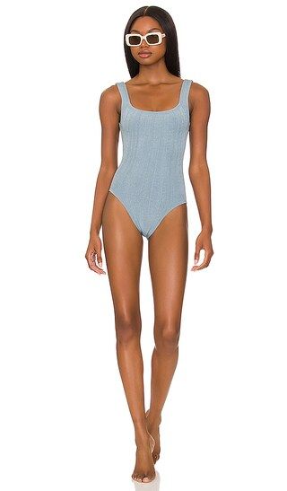 Square Neck Nile One Piece in Metallic Air Force Blue | Revolve Clothing (Global)