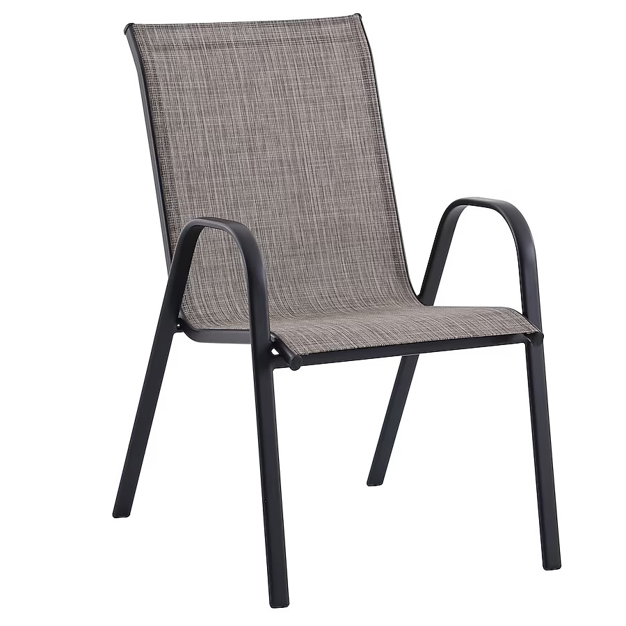 Style Selections Pelham Bay Stackable Black Metal Frame Stationary Dining Chair with Tan Sling Se... | Lowe's