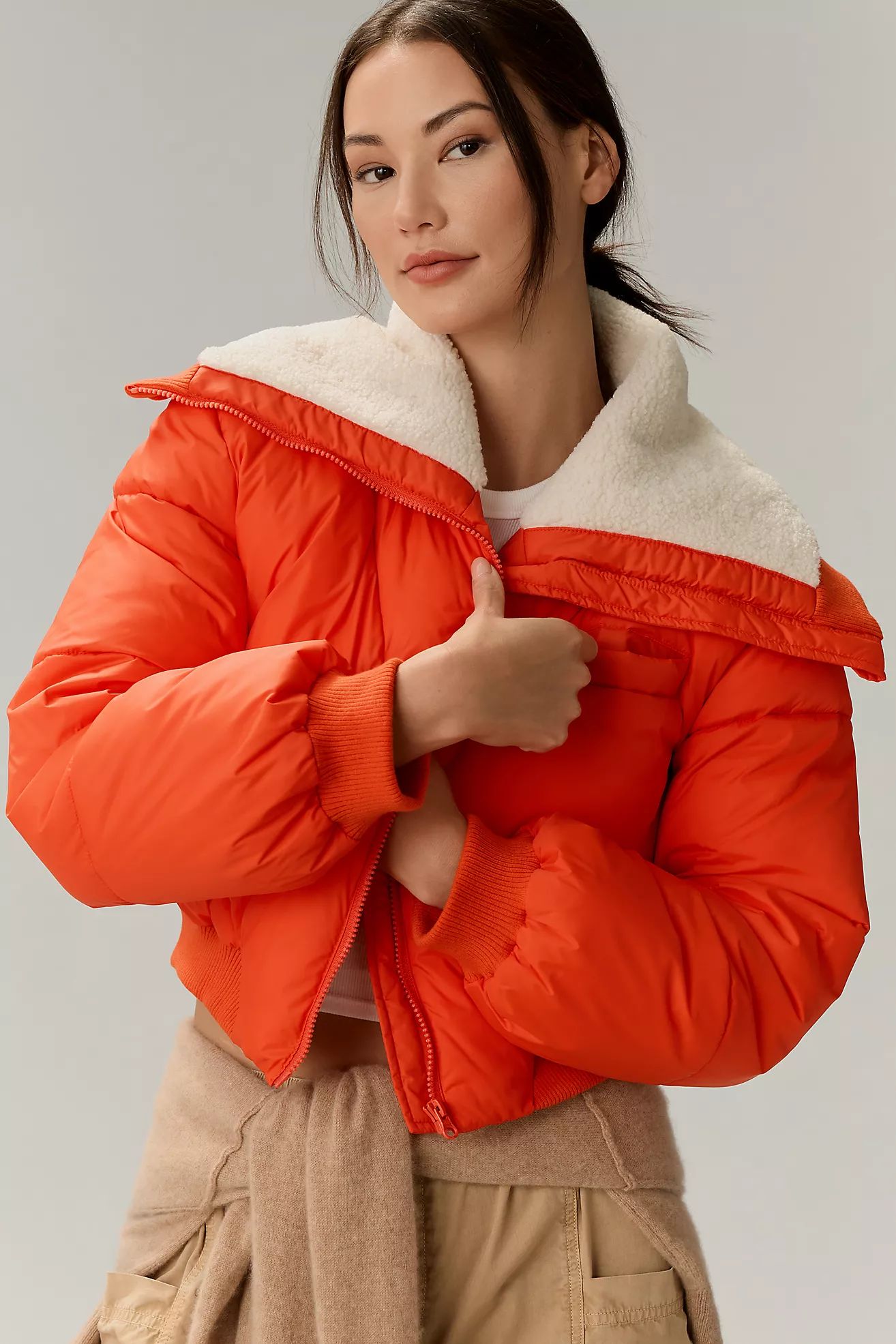 Maeve Sherpa Collar Cropped Puffer Jacket | Anthropologie (US)