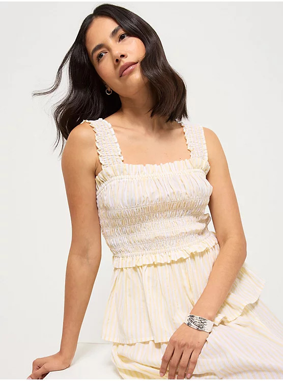 Yellow Striped Shirred Co Ord Top | George