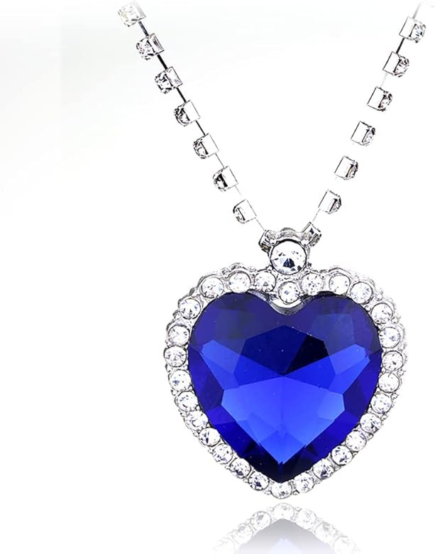 HEYu jewelry Titanic Heart Of The Ocean Love Heart Shaped Necklace With Royal Blue Crystal Pendan... | Amazon (US)