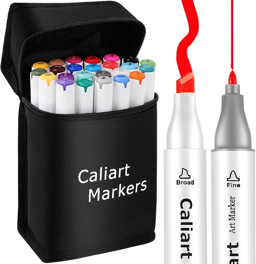 Caliart 24 Colors Fine & Chisel Permanent Alcohol Markers, Dual Tip Artist Sketch Art Markers Set... | Amazon (US)