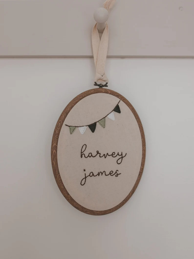 Hand Embroidered BUNTING BANNER Custom Name Hoop | Personalized Baby Gift | Nursery Decor 5 X 7 -... | Etsy (US)