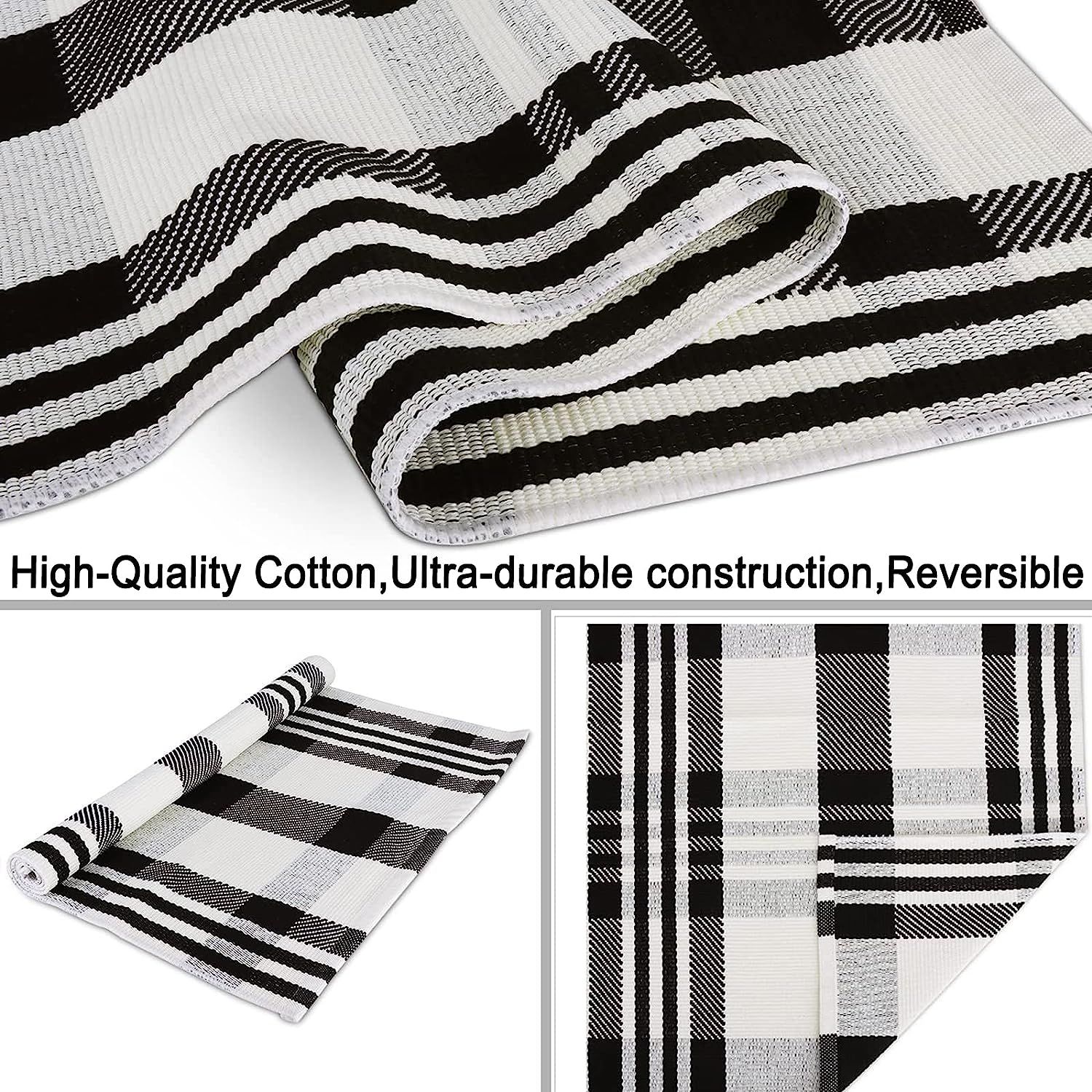 Buffalo Plaid Outdoor Rug Black and White Rug 27.5 x 43 Inches Cotton Hand-Woven Checkered Front ... | Amazon (US)