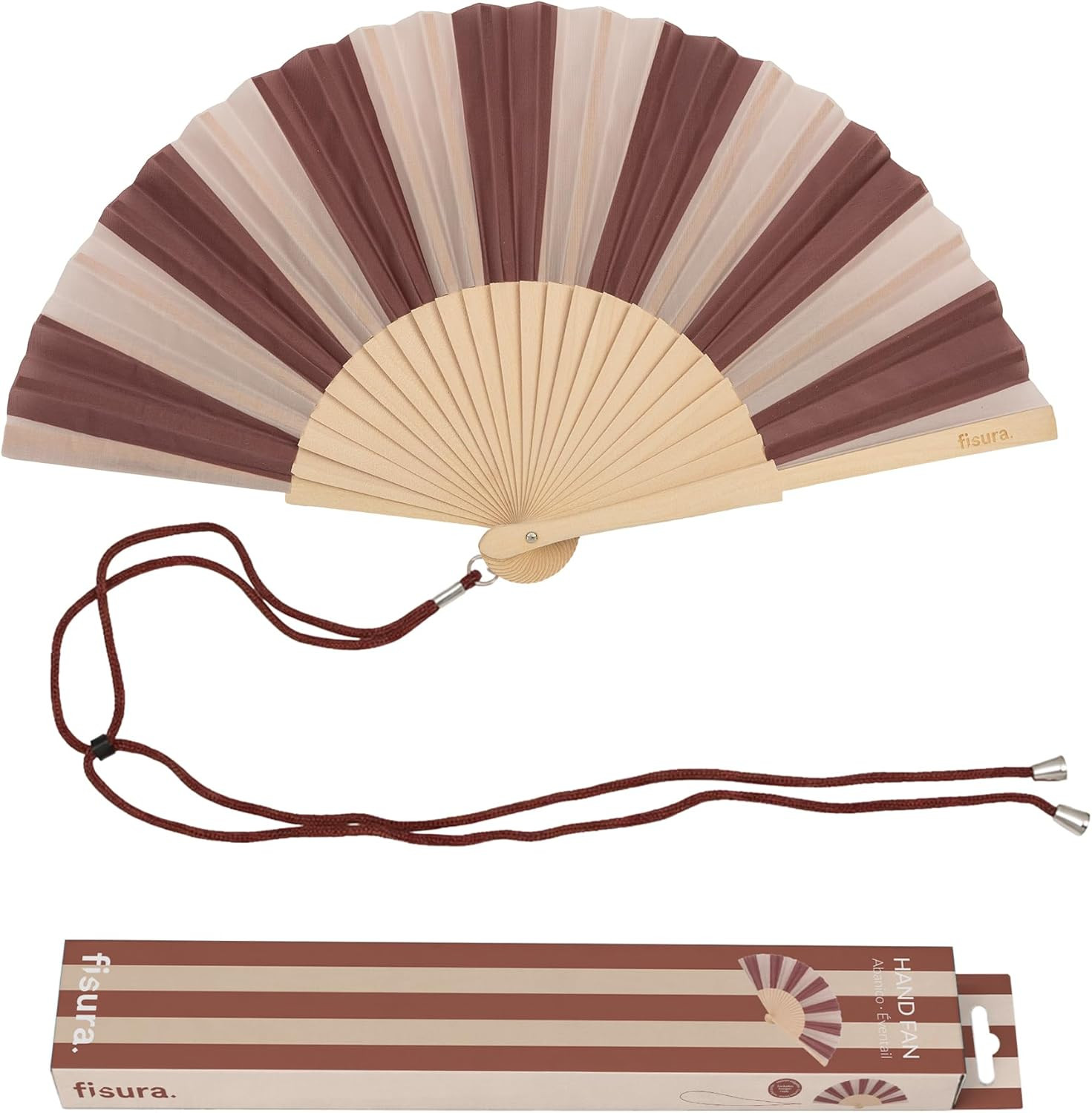 Fisura – Handfächer mit Streifenmuster. Trendiges Holzaccessoire in Braun und Beige, kompakt u... | Amazon (DE)