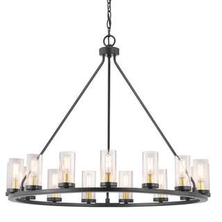 Progress Lighting Hartwell 15-Light Antique Bronze Chandelier with Natural Brass Accents and Clea... | The Home Depot