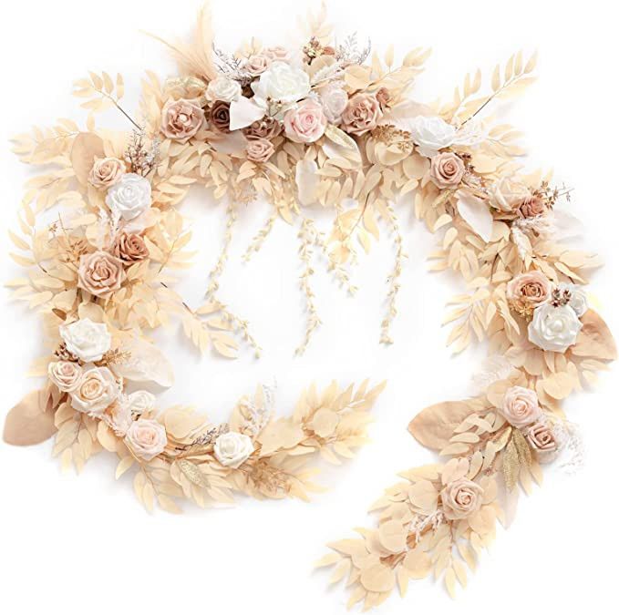 Ling's Moment 9FT Eucalyptus and Willow Leaf Garland with White Flower, Handcrafted Wedding Sweet... | Amazon (US)