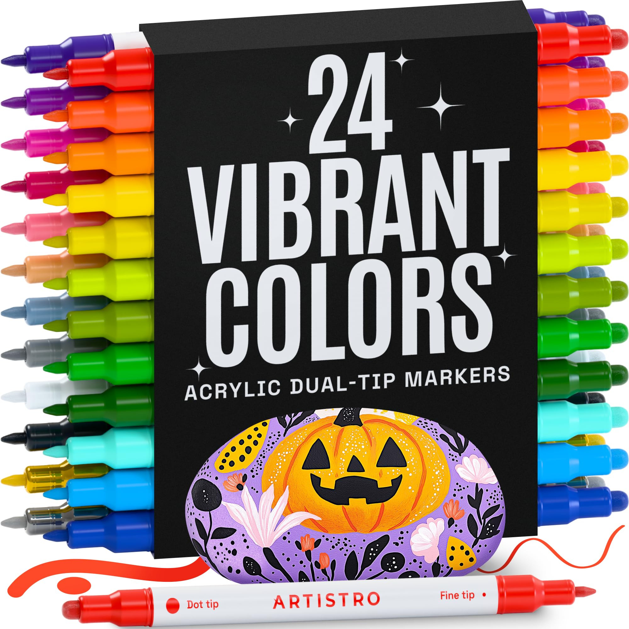 ARTISTRO Acrylic Paint Markers for Rock, Fabric, Wood, Glass, Craft - 24 Quick Dry Dual-Tip Paint... | Amazon (US)