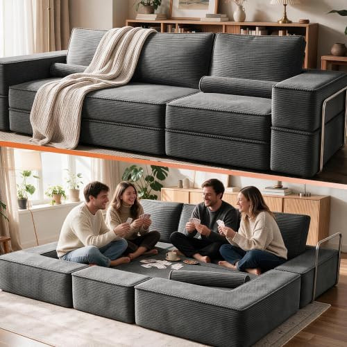 Oversize Convertible Boneless Couch Bed, 103 Inch Corduroy futon Sofa Bed | Amazon (US)
