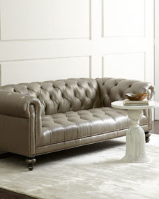 Morgan Gray Chesterfield Leather Sofa | Horchow