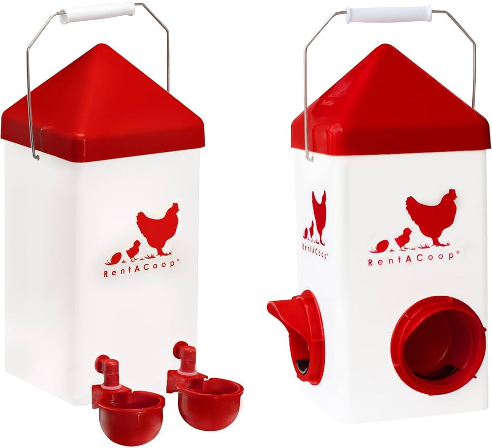 RentACoop Chick2Chicken 5lb 2-Port Feeder and 1-Gal Small Cage Waterer Set - Suitable for Chicks,... | Amazon (US)