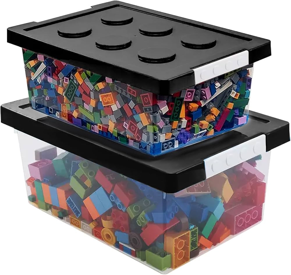 loobuu Plastic Storage Bins with Lids - Stackable Toy Storage Organizer Box Set of 2, Kids Toy Ch... | Amazon (US)