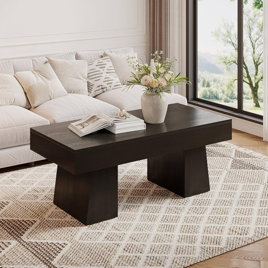 LITTLE TREE Farmhouse Coffee Table, 47 Inches Wooden Rectangular Accent Center Tables with Thick ... | Amazon (US)