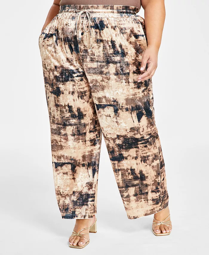 Trendy Plus Size Velvet Wide-Leg Pants | Macy's