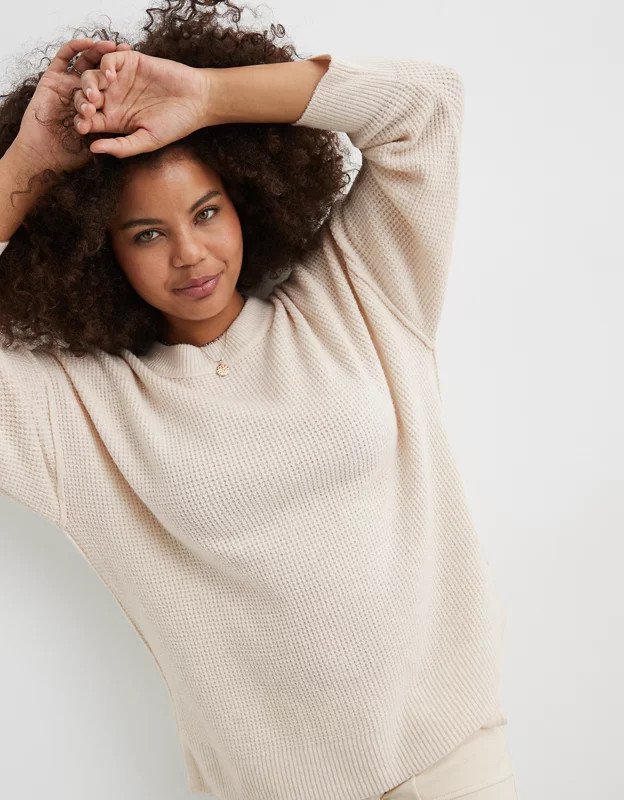 Aerie CozyUp Waffle Crew Sweater | American Eagle Outfitters (US & CA)