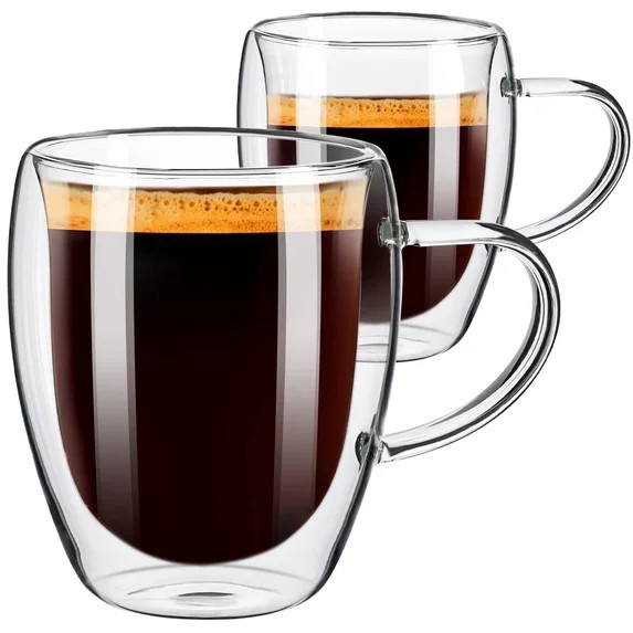 Baalaka 12oz Double Wall Insulated Borosilicate Glass Mugs Set of 2, for Coffee, Cappuccino, Latt... | Walmart (US)