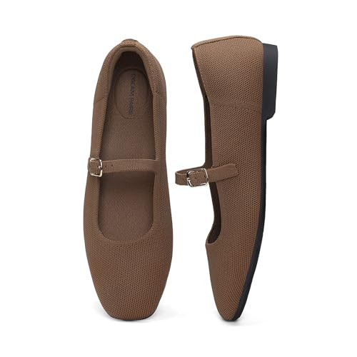 DREAM PAIRS Women's Mary Jane Square Toe Ballet Flats,Brown,8.5 | Amazon (US)