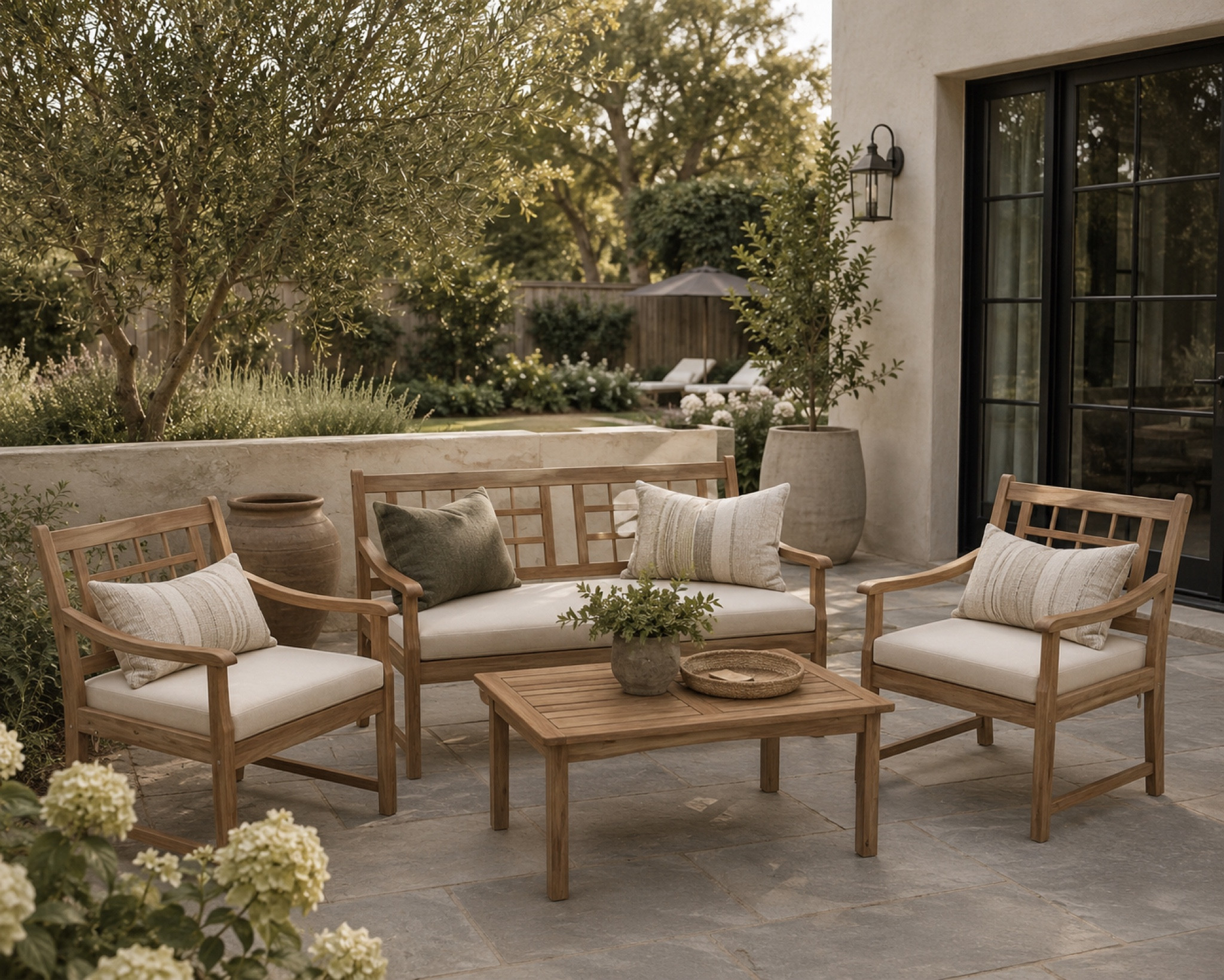 This 4 piece Wood patio furniture set is 50% off at Target. It’s gorgeous and such a great deal! ￼

#LTKSaleAlert #LTKHome