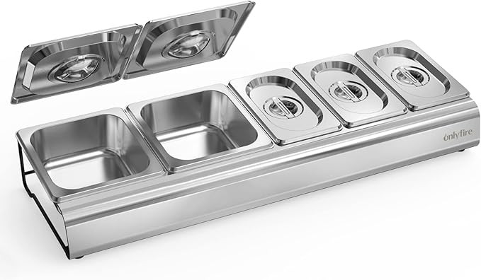 Onlyfire Pizza Topping Station Stainless Steel Seasoning Containers with Lid, 5 Compartment Trays... | Amazon (US)