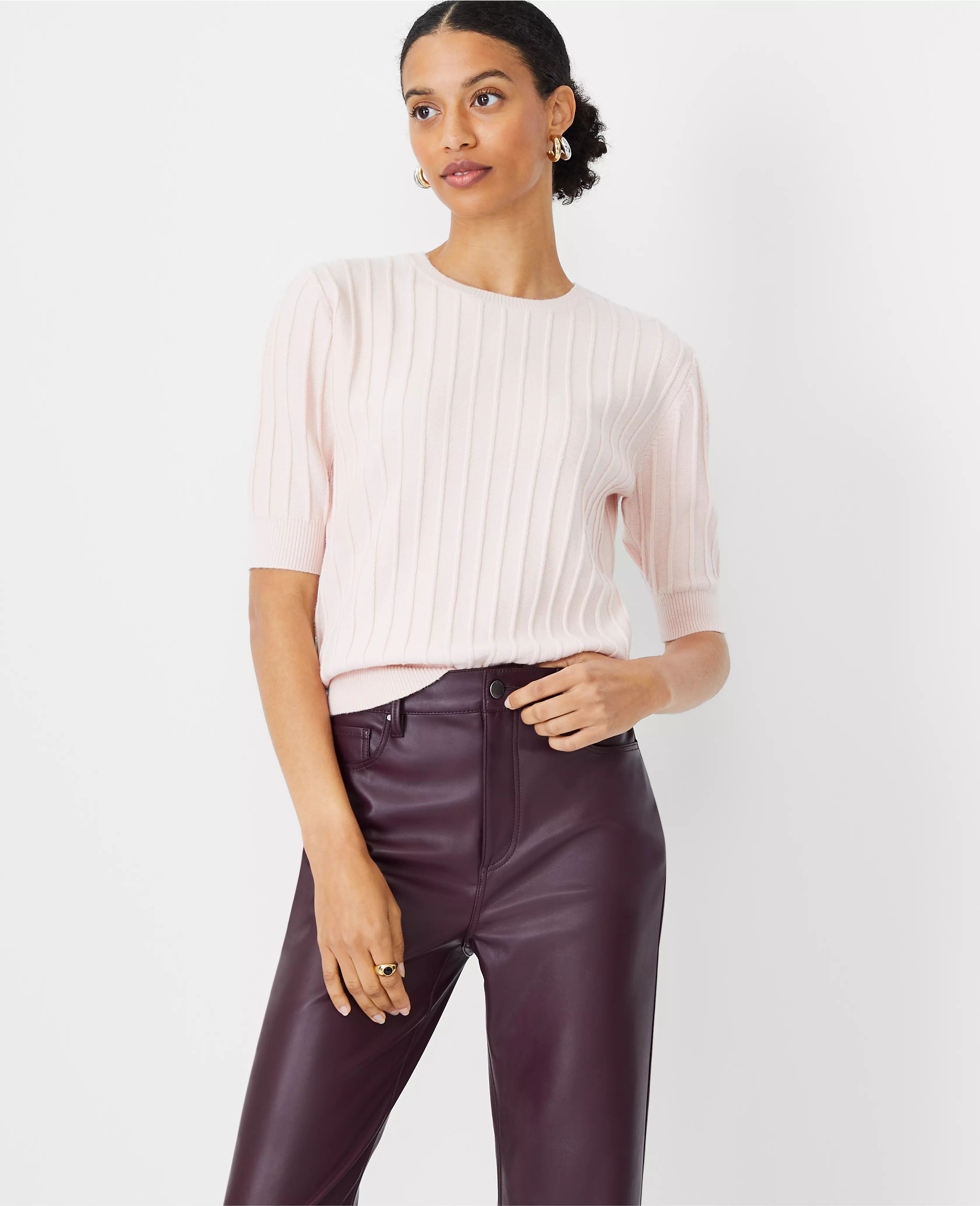 Ribbed Elbow Sleeve Sweater | Ann Taylor (US)