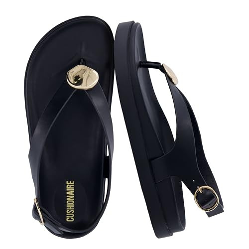 CUSHIONAIRE Expo Thong Sandals for Women, Comfortable Slingback Sandals with Arch Support and Cushioned Footbed, BLACK 6.5 | Amazon (US)