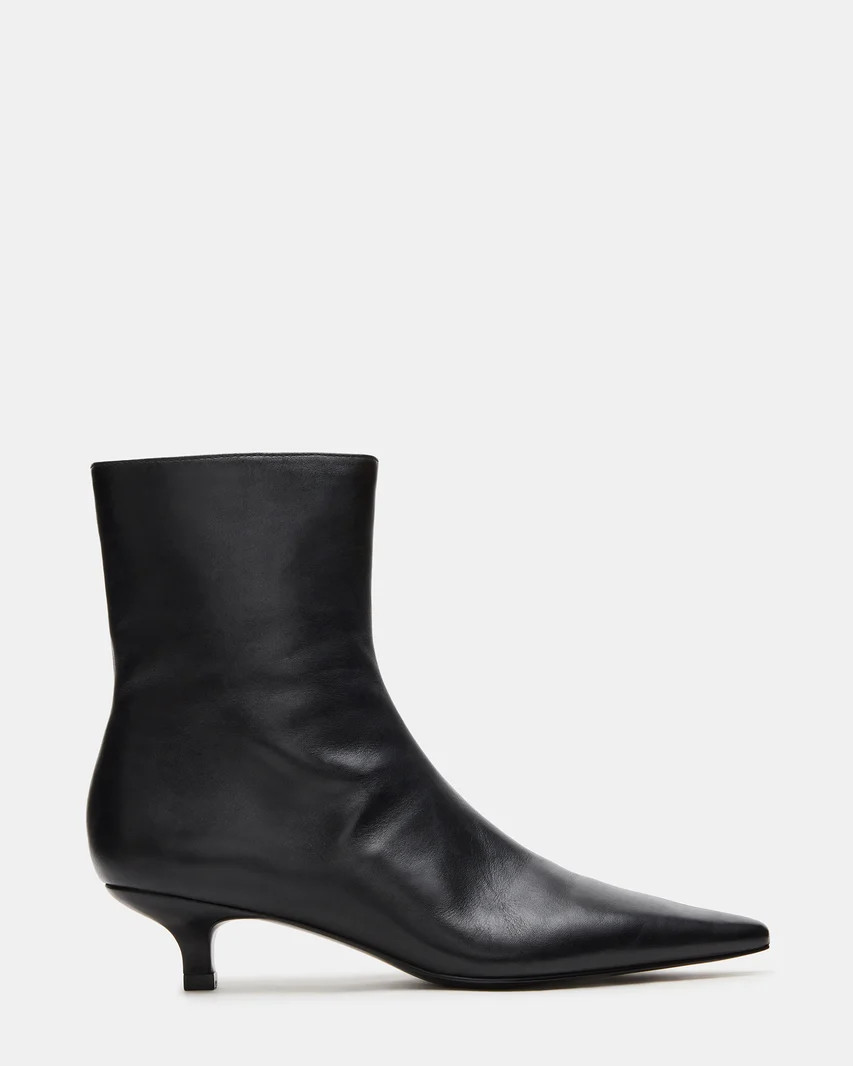 VILE Black Leather Pointed-Toe Kitten Heel Women's Ankle Boot | Steve Madden (US)