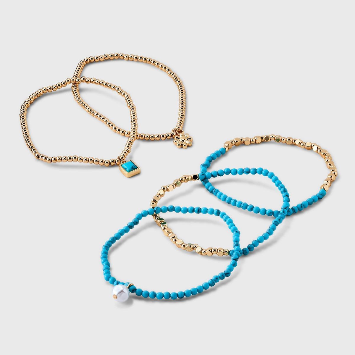 Beaded Stretch Charm Bracelet Set w Semi Precious Turquoise Set 5pc - Universal Thread™ Gold/Tu... | Target