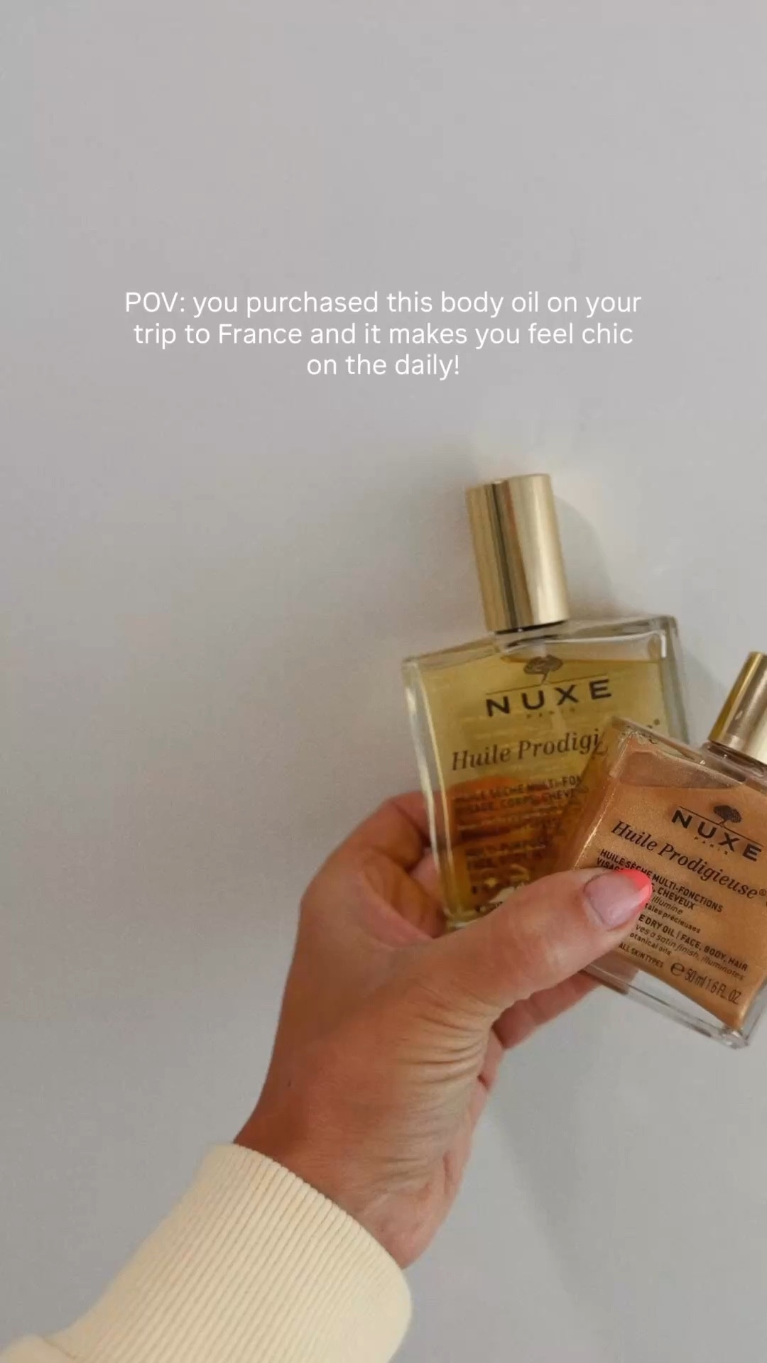 Ladies!!! Listen up. I did all my research on all the products to get on my trip to France last year and this is by far my favorite purchase of the trip. This dry body oil smells glorious and chic. I also love the shimmer one for when I’m in a swimsuit or showing a little bit of leg in a skirt 😉
￼