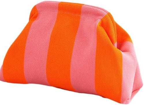 DIHKLCIO Clutch Purses for Women 2026 Summer Beach Woven Crochet Bag Dumpling Striped Ruched Clou... | Amazon (US)