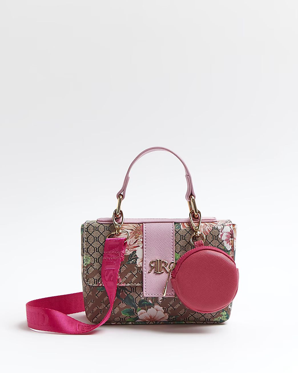 Girls pink RI floral print satchel bag | River Island (UK & IE)