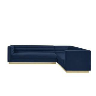Inspired Home Annemarie 85in Width Square Arm Style Upholstered Velvet Tufted L Shaped Sofa in Bl... | The Home Depot