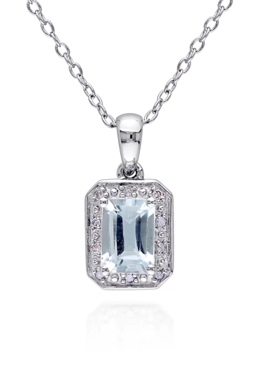Sterling Silver Aquamarine and Diamond Pendant | Belk
