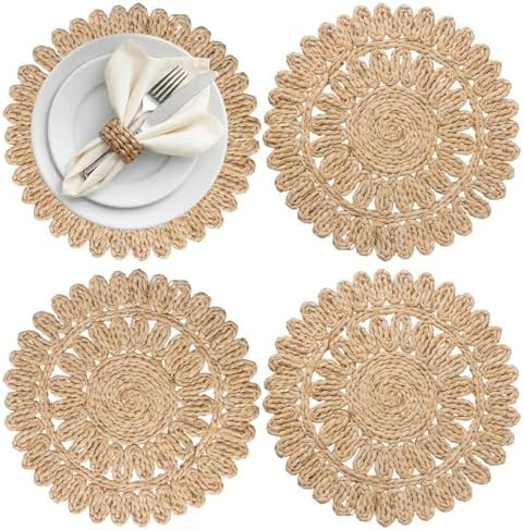 13.8" Round Corn Husk Placemats | Boho Woven Rattan Table Mats | Natural Spring Farmhouse Plate C... | Amazon (US)