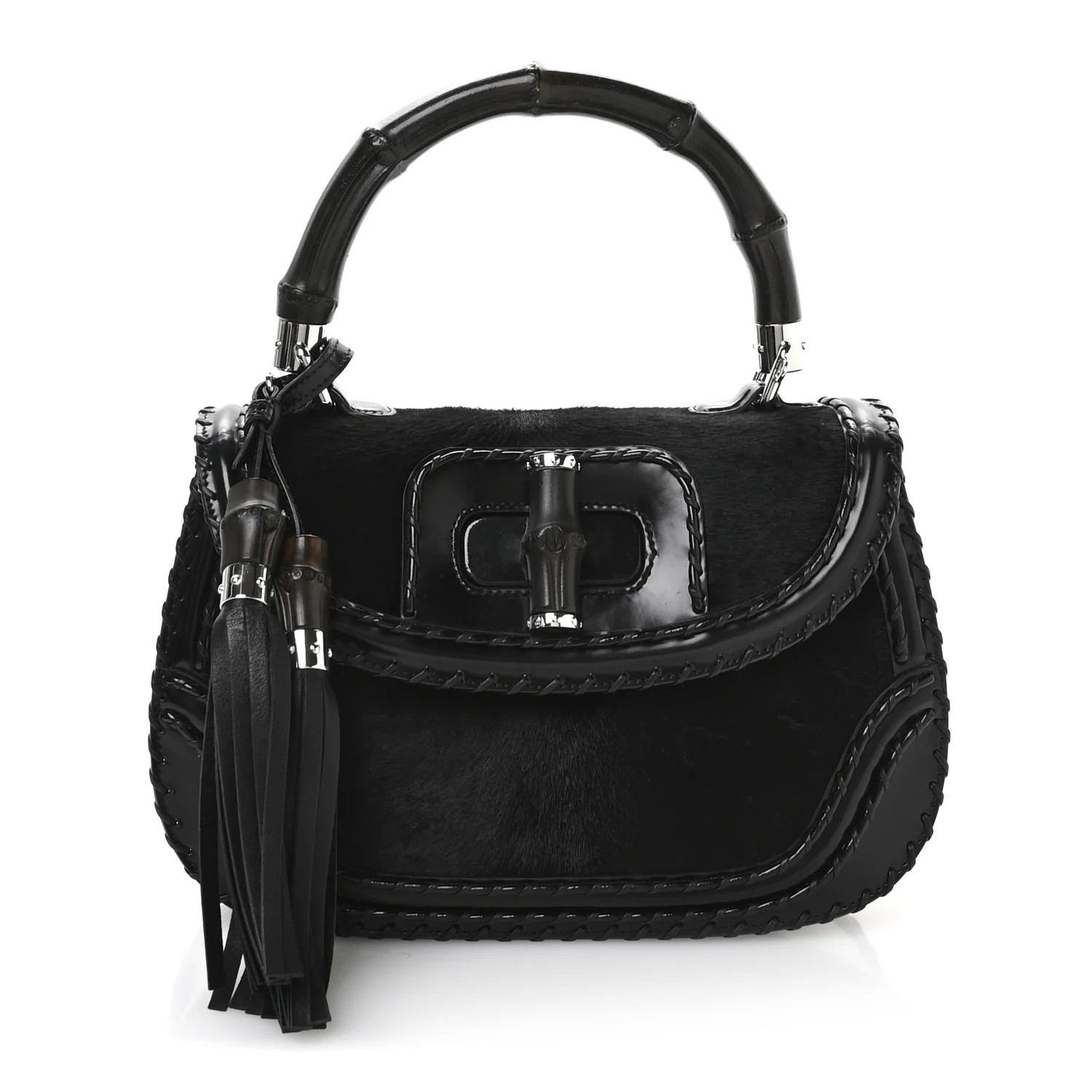 Gucci Pony Hair New Bamboo Medium Top Handle Bag Black | FASHIONPHILE (US)